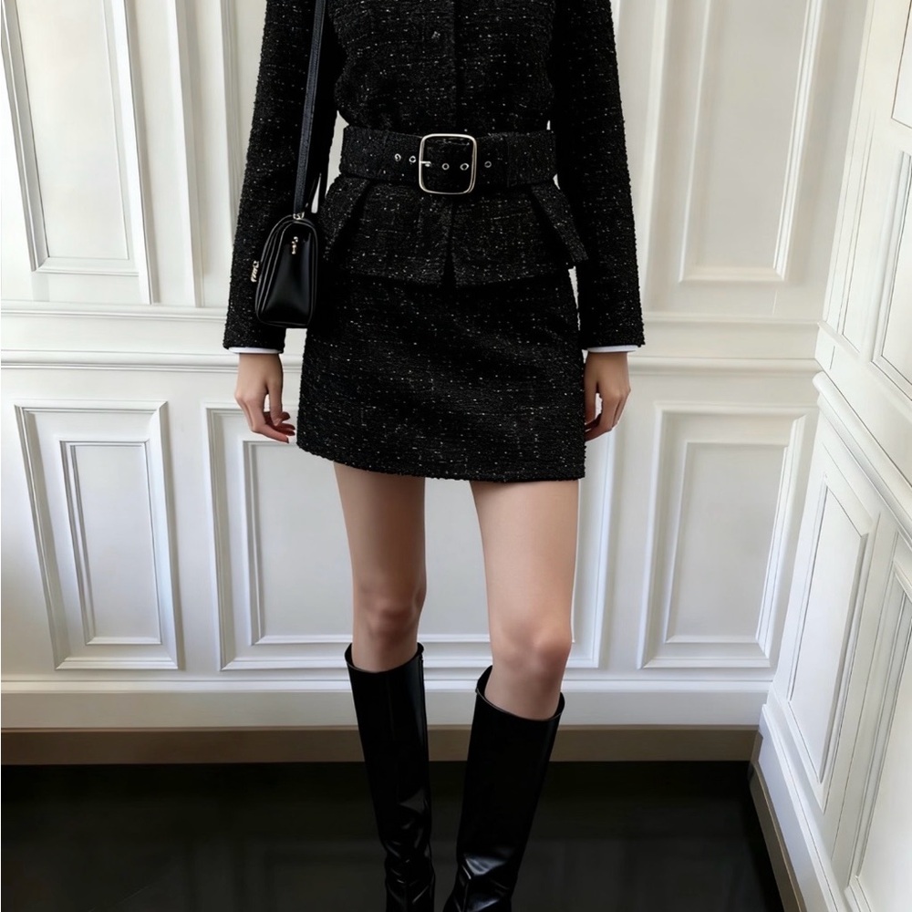 Zara Black Textured Belted Jacket